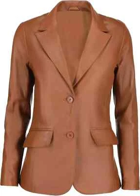 Blazer Mujer Tostado Dos Botones Piel de Cordero Cuero Hecho a Mano Genuino Formal Informal Foto 1 de 4