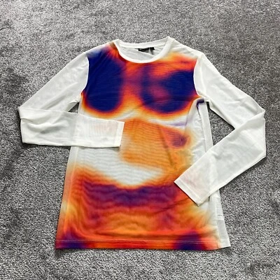 Asos Design T Shirt Womens Medium White Blue Orange Colorful Mesh Lightweigt Top - Image 1 of 4