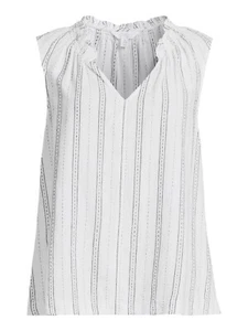 Time and Tru WOMEN size 2XL 20 Ruffle Neck Linen Blend Top Tank White Stripe NWT - Picture 1 of 15