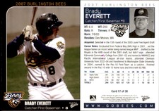 Brady Everett 2007 MultiAd Burlington Bees #9 Card *AutographDen*