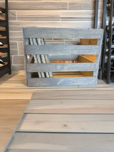 Antique Gray Stained Wooden Vinyl Record Crate – Handcrafted LP Storage Box for - Picture 1 of 8