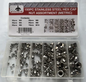 Goliath Industrial Metric 150pc Stainless Steel Hex Cap Nut Assortment ~ SSCN150 - Picture 1 of 6