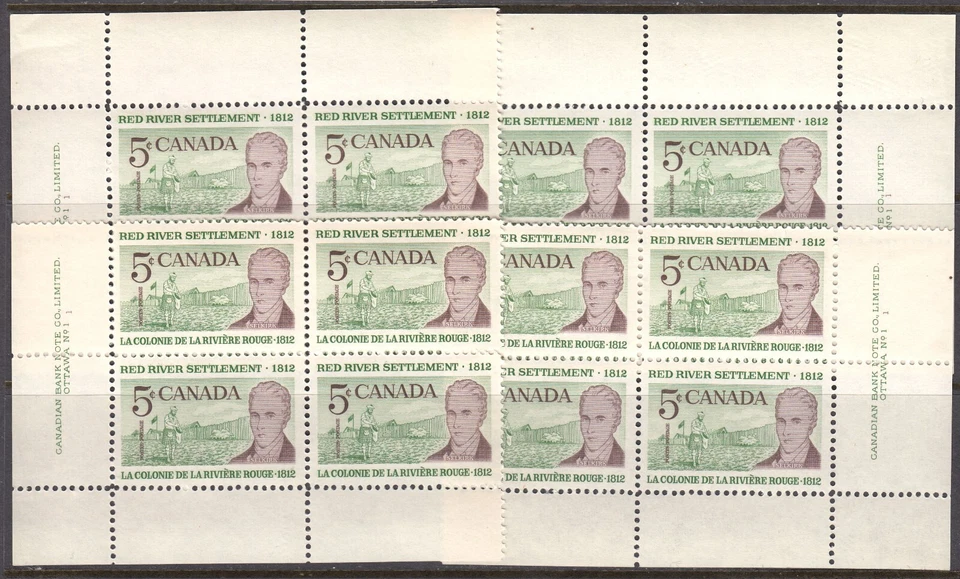 Canada: #397 5c Red River Settlement M/S Plate Blocks Pl.1 Mint NH - Image 1 of 1