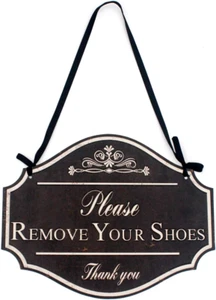 Vintage Distressed Black Metal Please Remove Your Shoes Wall Decorative Sign-Tak - Picture 1 of 8