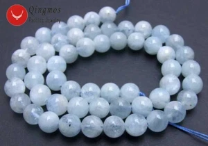 7-8mm Round Natural Blue Aquamarine Gemstone Beads for Jewelry Making Strand 15" - Bild 1 von 6