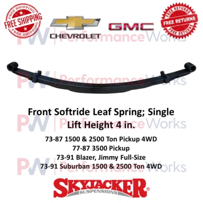 Skyjacker Softride Leaf Spring Single 4" Elevación delantera para 73-91 GMC, Chevrolet 4x4 Foto 1 de 4