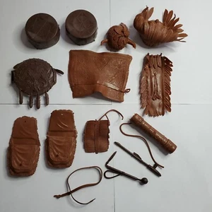 Johnny West Vintage Marx Indianer Accessoire Lot Trommelhut Schild Kopfschmuck Hut - Bild 1 von 10