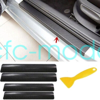 4x Calcomanía adhesiva de umbral de pedal de alféizar de puerta de coche aspecto de fibra de carbono 3D antiarañazos Foto 1 de 4