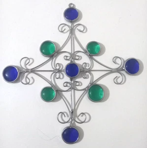 Sonnenfänger aus Glas - bunter Fensterbehang - silber Metall, 20 cm, Vintage - Bild 1 von 1