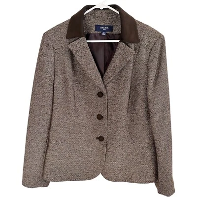 Женский блейзер Jones Wear размер 16 коричневый твидовый воротник из искусственной замши на 3 пуговицах - Изображение 1 из 4