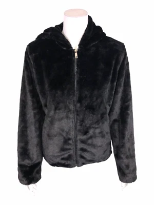G.I.L.I. Women's Zip Front Faux Fur Jacket with Hood Solid Noir Black Small Size - Image 1 of 2