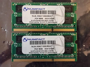 NUIMPACT 2x4GB = 8GB PC3-10600 Laptop Memory SODIMM DDR3 1333 RAM from 2011 iMac - Picture 1 of 4