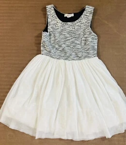 Sleeveless Spring Easter Dress Tulle Black White Pearls Girls Sz 10 Knit works - Picture 1 of 3