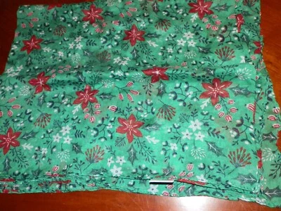 Vintage Green Red Poinsettia Christmas Table Scarf 30" x 70" Polyester - Image 1 of 2