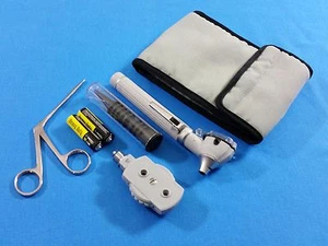 GREY MINI FIBER OPTIC Otoscope Ophthalmoscope Diagnostic+Alligator forceps KIT - Picture 1 of 4