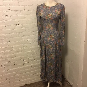 Abito midi Laura Ashley vintage anni 90 manica lunga impero vita lilla floreale 6 - Foto 1 di 8