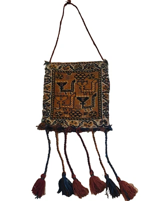 Alfombra de lana de origen desconocido persa turco bolsa de sal vintage RARA flecos Foto 1 de 4