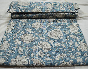 New Indian Cotton Kantha Quilt Coverlet Hand Block Print Twin Bedspread Blanket