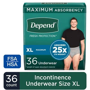 Incontinence Underwear for Men, Adult Diapers, XL, 36 Count - Picture 1 of 12