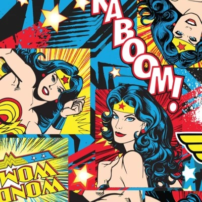 1 1/3 Yard Girl Power Original Wonder Woman Female Hero Patch Cotton Fabric  - Image 1 of 2