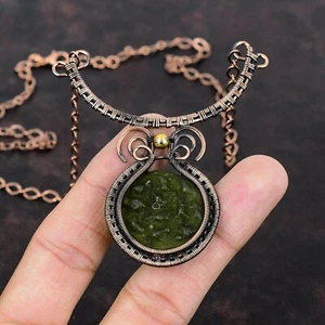 "Collar envuelto en alambre madre de cobre moldavita ajustable 18,0" - Imagen 1 de 6