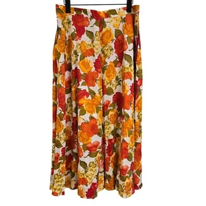 Vintage Womens M Floral Skirt Autumn Colors Midi Length Vibrant Orange & Yellow - Picture 1 of 9