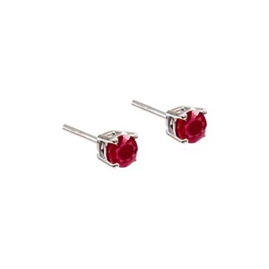 Sterling Silver Ruby Studs earring round brilliant cut stone with rhodium - Picture 1 of 2