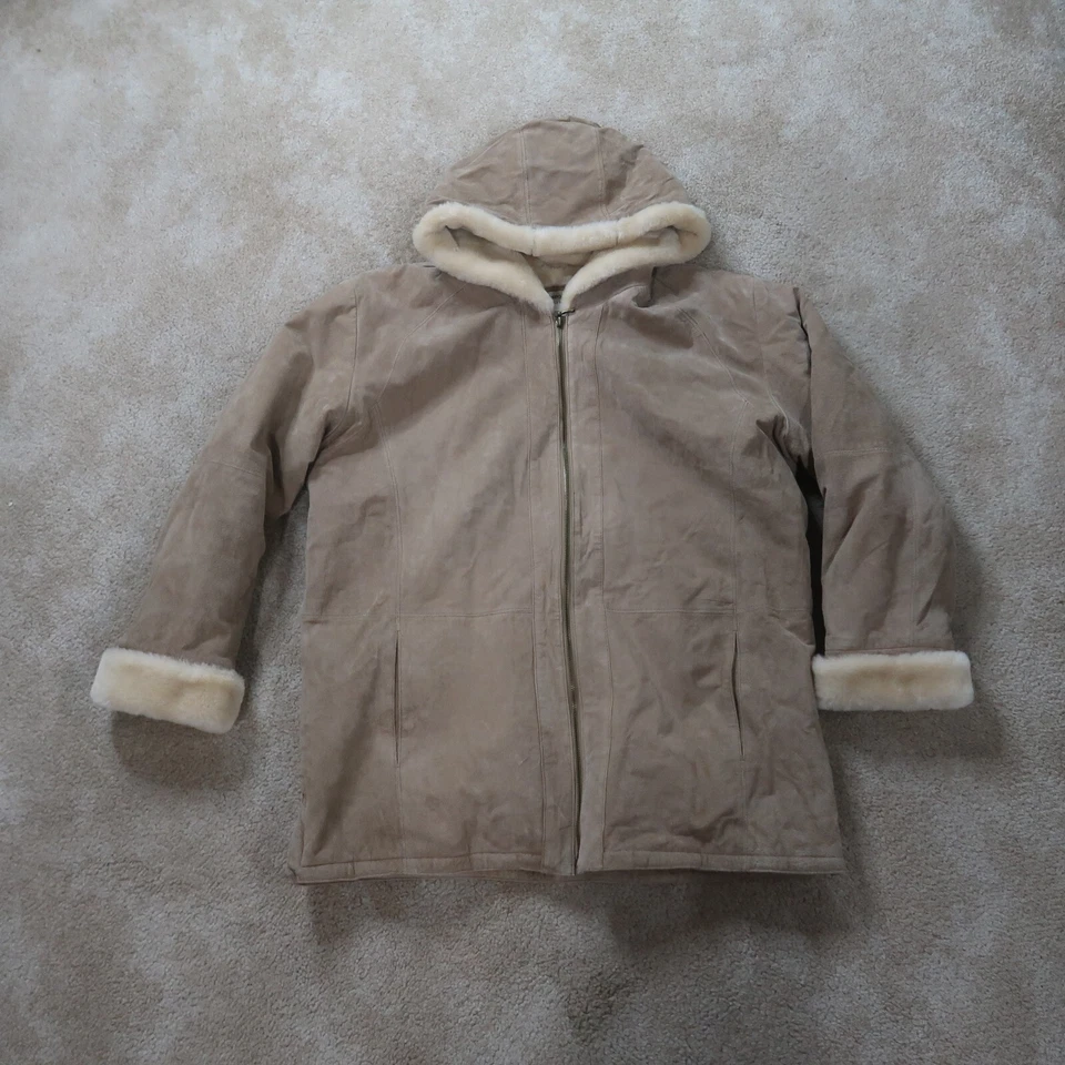 St Johns Bay 女式大号棕褐色麂皮绒皮革夹克可水洗剪绒衬里 — 第 1/4 张图片