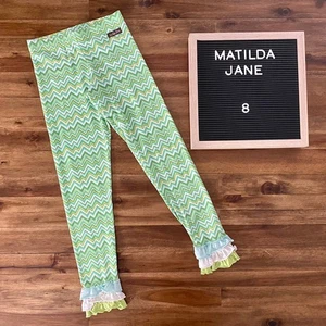 Matilda Jane Hello Lovely! Legume Knit Ruffle Leggings Green Chevron Cotton Pant - Picture 1 of 5