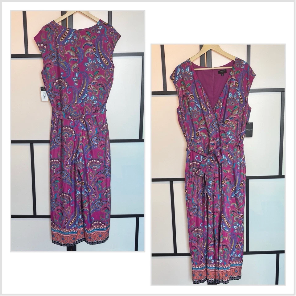 Tahari ASL Womens 16 Pleated Leg Jumpsuit Paisley Floral Resort Career Boho NWT - Image 1 of 4