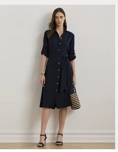 Vestido camisero Lauren Ralph Lauren negro etiqueta para mujer talla 12 ajustado y acampanado azul marino nuevo con etiquetas - Imagen 1 de 16