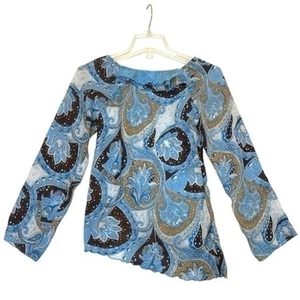 Paisley Asymmetrical Blouse Size 14-16 blue brown white design boho 90s - Picture 1 of 7