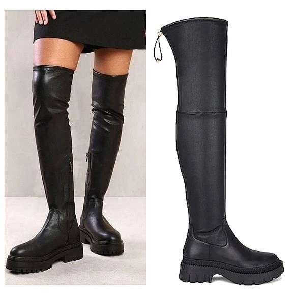 Nueva Bota Coach Jolie en Cuero Negro Sobre la Rodilla Talla 6 Grunge Gótica Foto 1 de 4