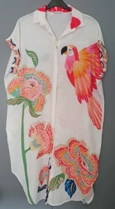 Made In Italy Size 20 22 Oversize Cream Tropical Print Short Sleeve Shirt Dress - Picture 1 of 4