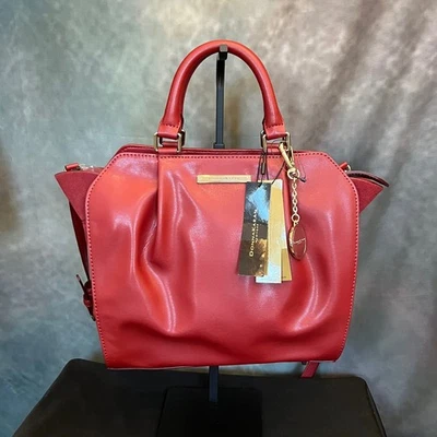 Bolso de Mano Donna Karan New York Cuero Rojo Gamuza Dije Dorado Foto 1 de 4
