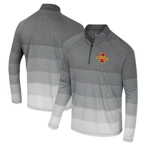 Men's Colosseum  Gray Iowa State Cyclones AI Striped Mesh Quarter-Zip Raglan - Picture 1 of 3