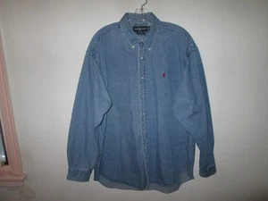 Camisa Jean De Colección Para Hombre Ralph Lauren Azul Denim Rojo Pony Abotonada ~ XL - Imagen 1 de 5