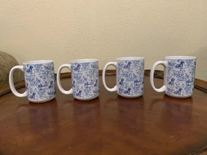 Taza de café francesa azul Toile Dachshund perro 4,75" juego de 4 pingüinos cerámica - Imagen 1 de 19