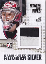 09-10 ITG Cam Ward /3 NUMBER PATCH SILVER Between The Pipes 2009