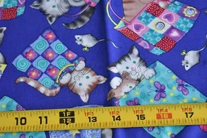 18" Long, Playful Kittens on Blue-Purple Cotton, Northcott/Godin/"Catnip" N3128 - Picture 1 of 5