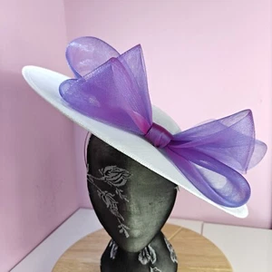 white purple large fascinator wedding hat Kentucky Derby Royal Ascot bow - Picture 1 of 3
