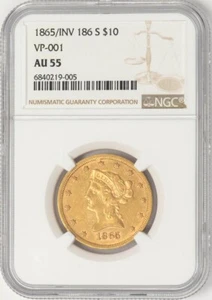 1865/INV 186-S $10 Gold Liberty VP-001 AU55 NGC 944650-3 - Picture 1 of 4