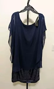 Betsy & Adam Women's Plus Navy Blue Sequin Dress Chiffon Overlay Sz 20W $189 - Picture 1 of 10