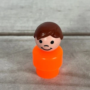 Vintage Fisher Price Little People Man Brown Hair Bright Orange Shirt 1 3/4" - Picture 1 of 5