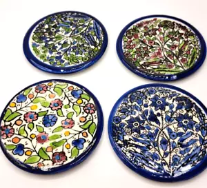 Set 4 pezzi piatti/sottobicchieri decorativi da parete Gerusalemme dipinti a mano floreali - Foto 1 di 4