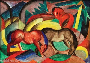 FRANZ MARC THREE HORSES  EXPRESSIONISM ART GICLEE  PRINT FINE CANVAS - Picture 1 of 4