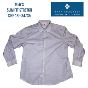 Ryan Seacrest Distinction Mens Slim Fit Stretch Shirt 18” 34/35 Purple Checkered - Picture 1 of 5