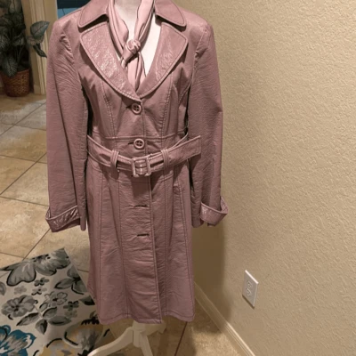 Nanette Lepore Women's 10 Belted Trench Coat Dusty Purple Crinkle Coated Cotton - Image 1 of 4