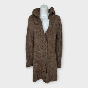 Express Heather Brown Large button Longline Cardigan Sweater Small no belt hood - Picture 1 of 6