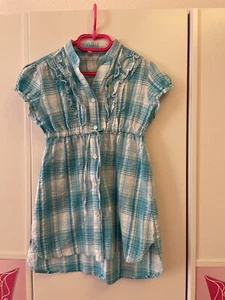 Bluse Sommerbluse für Mädchen weiß/blau karierte Gr. 146 Baumwolle - Bild 1 von 4